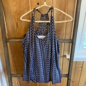 Maurices knit woven Racerback Aztec print tank top, navy, size medium